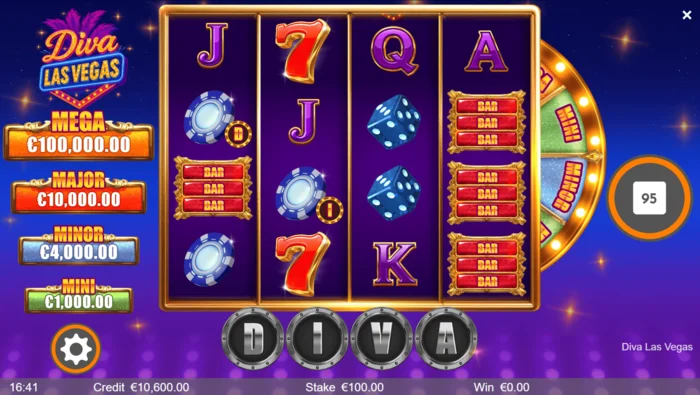 Diva Las Vegas — galvenais ekrāns ar 4x4 ruļļiem